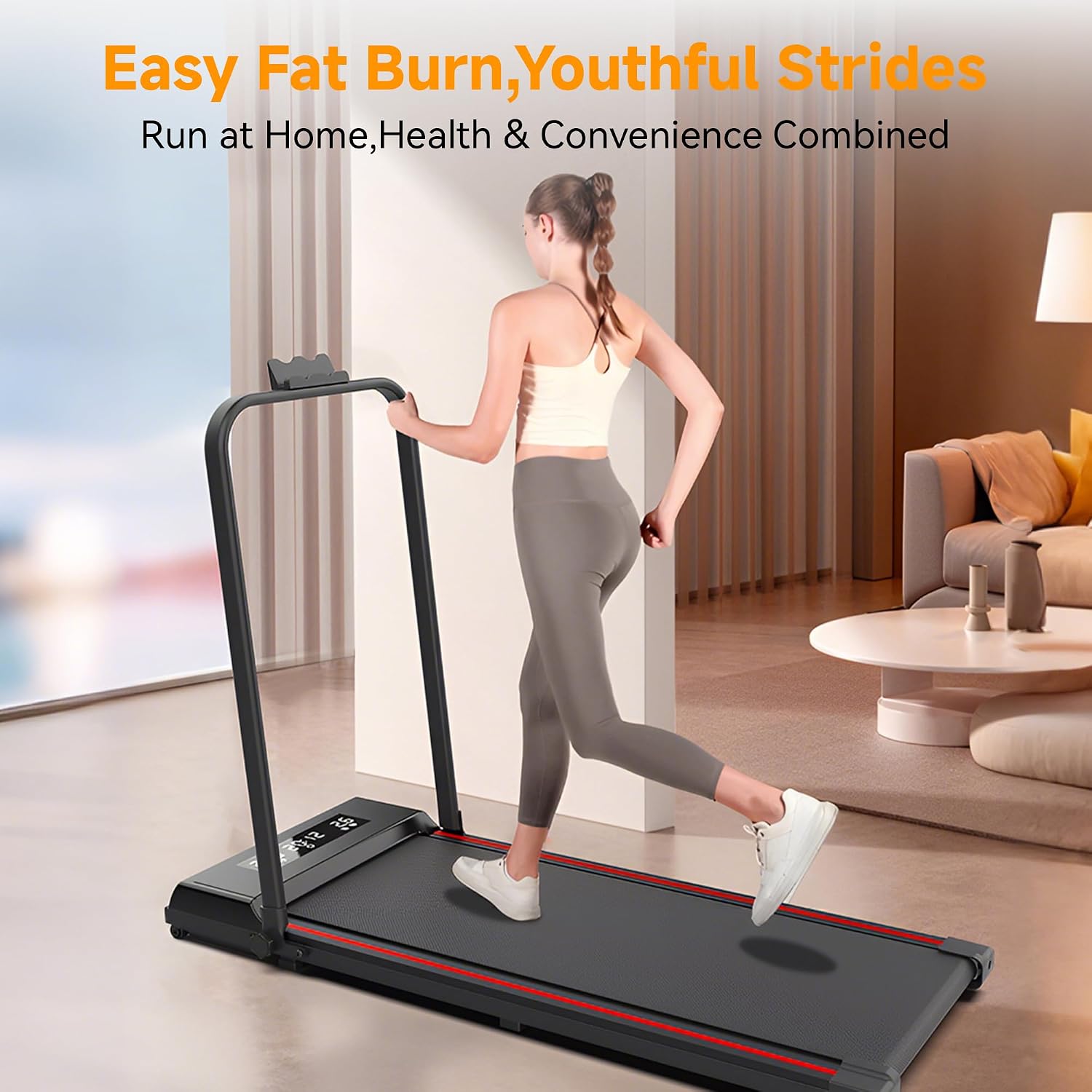 Under Desk Walking Pad with Removable Handle Bar for Home 2.0HP Treadmills for Home Small Space LED Display Electric Mini Portable Walking Pad 0.6-6.2MPH 330LBS Capacity Compact Walking Pad image 2