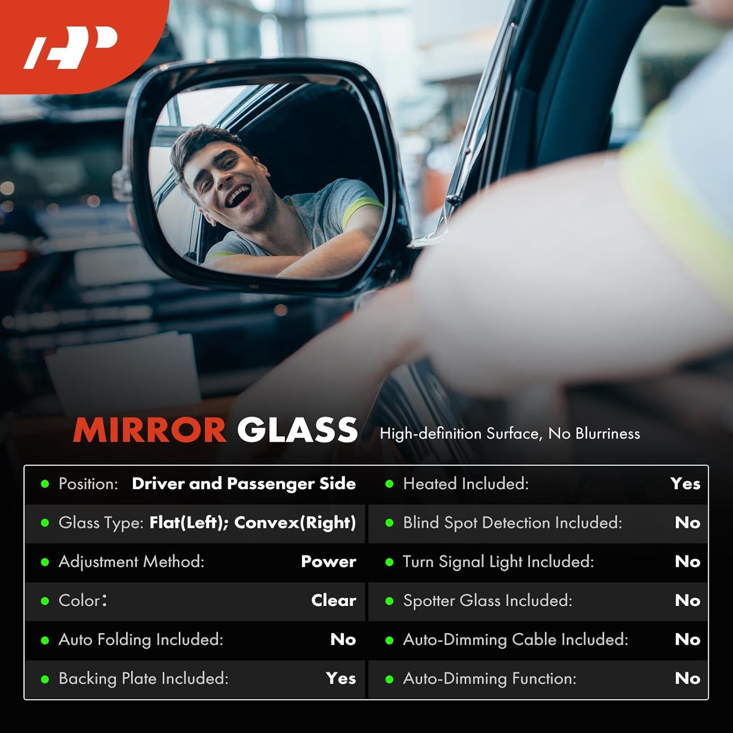 A-Premium 2-PC Driver and Passenger Side Heated Mirror Glass with Backing Plate Compatible with Honda Civic 2016 2017 - Exterior View Flat and Convex Mirror