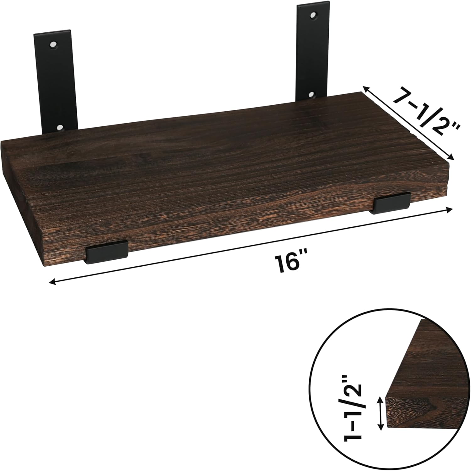 CONSDAN 16 inch Floating Shelves, Solid Paulownia Wood, Burnt Wood Light Weight, Wall Shelves for Bedroom, Bathroom, Living Room, Kitchen, 16x7.5x1.5 in, Set of 3