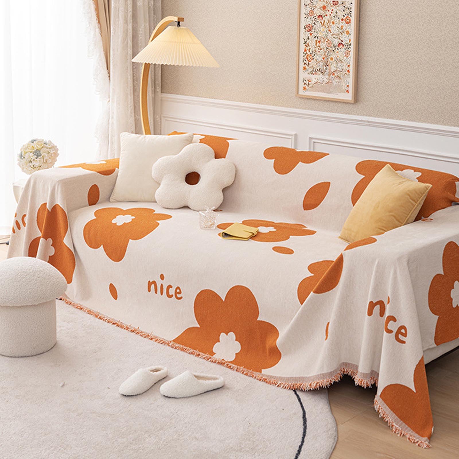 Housse de canapé en chenille premium orange protecteur meuble