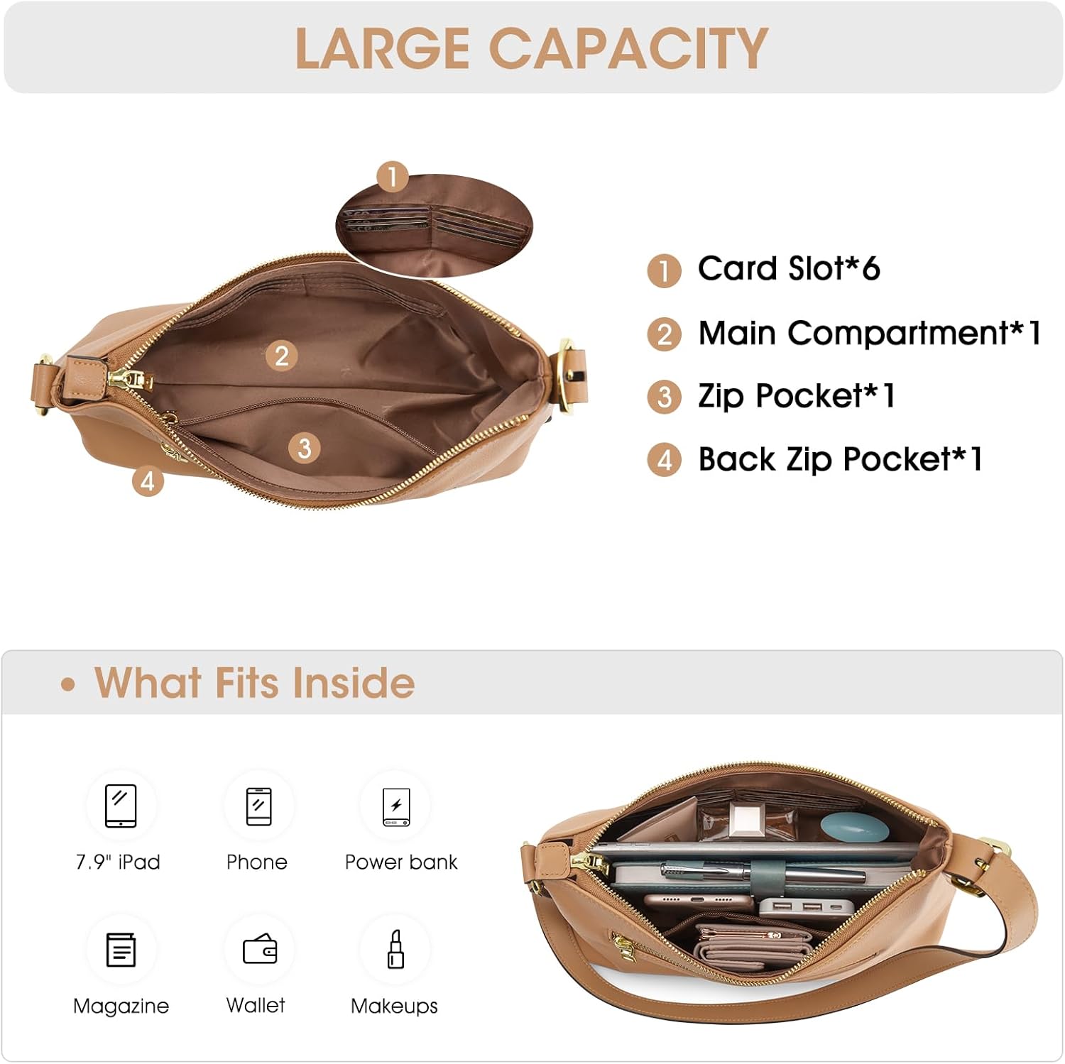 Kattee Hobo Bags for Women Trendy, Soft Leather Handbags and Purses,Shoulder Tote Curved Designer Bag with Card Pocket - Image 4