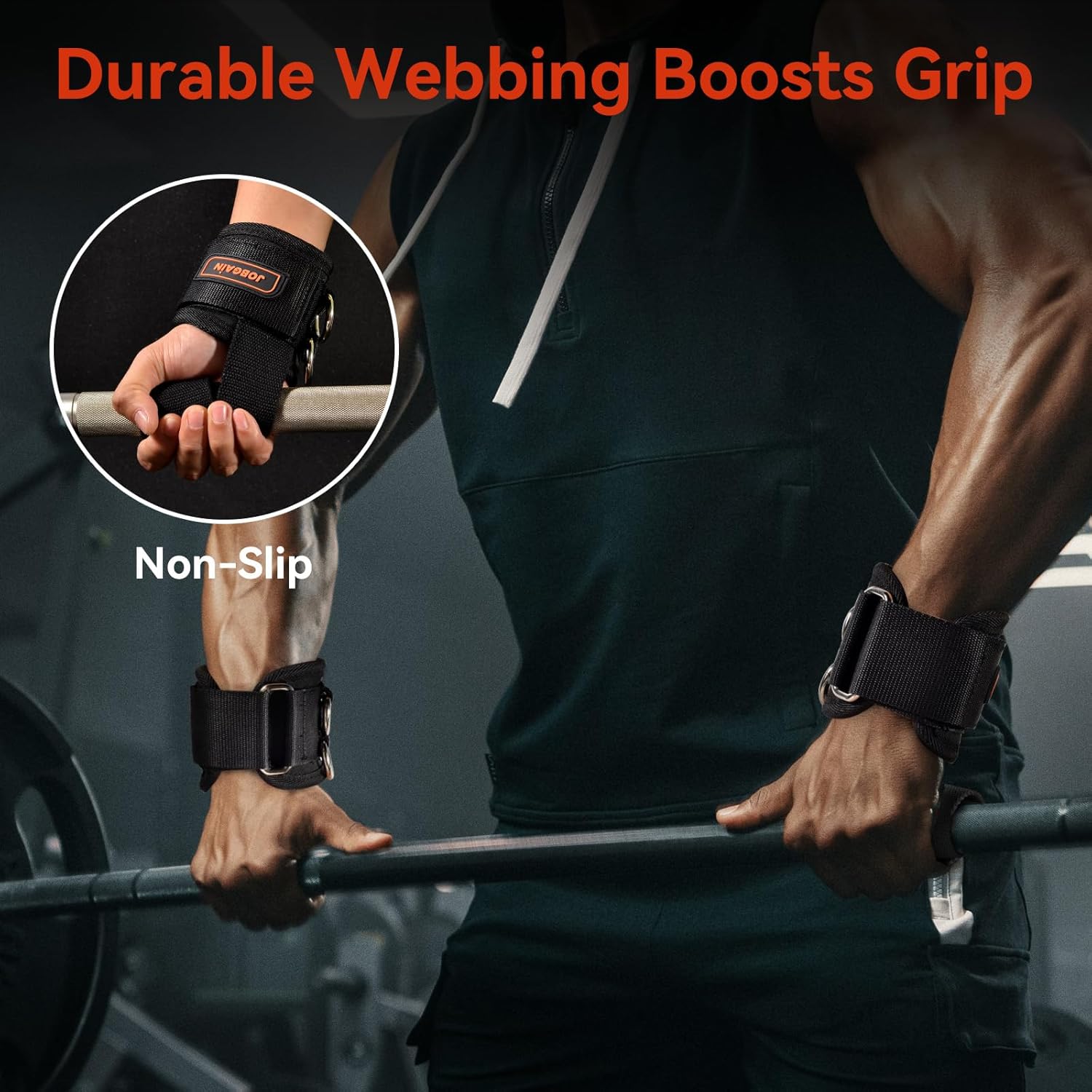 1 Pair Weight Lifting Straps with D Rings for Cable Machine Workout, Neoprene Padded Wrist Straps for Weightlifting Deadlifting, Non-Slip Wrist Support for Men Women
