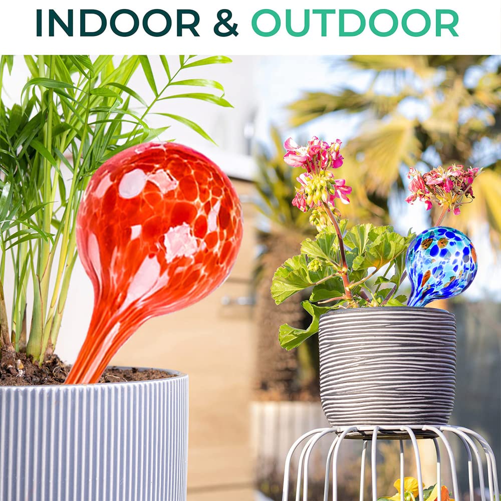 Plant Watering Globes,Water Ball Devices for Plant,Premium Plant Waterer,Self Watering Spikes Stakes,Decorative Hand Blown Glass,colorful Glass plant Watering Set,Watering Bulbs for Indoor and Outdoor