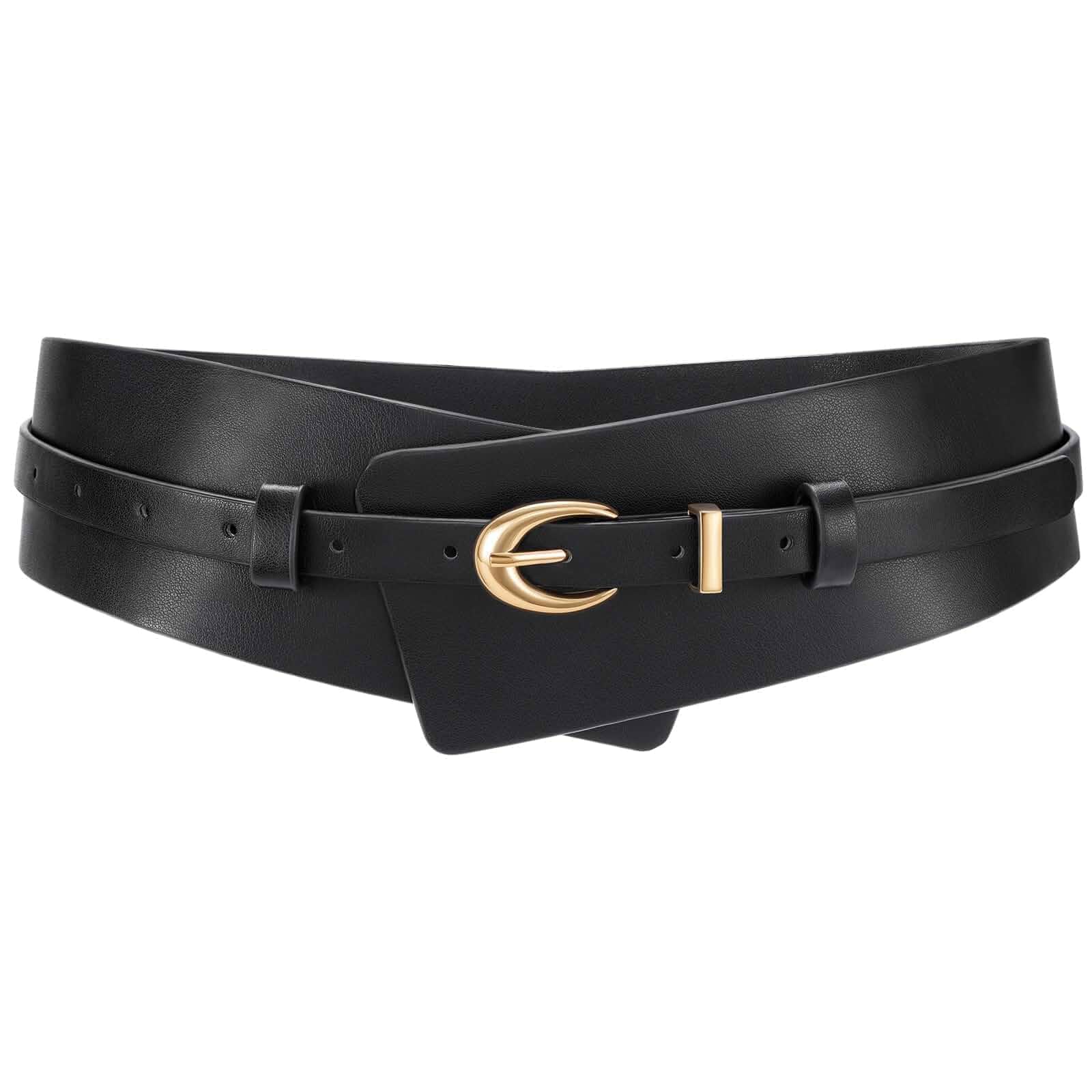 WHIPPY Women Wide Leather Belt Fashion Ladies Dress Belt 2-in-1 Waistband with Skinny Belt for Dress Suits
