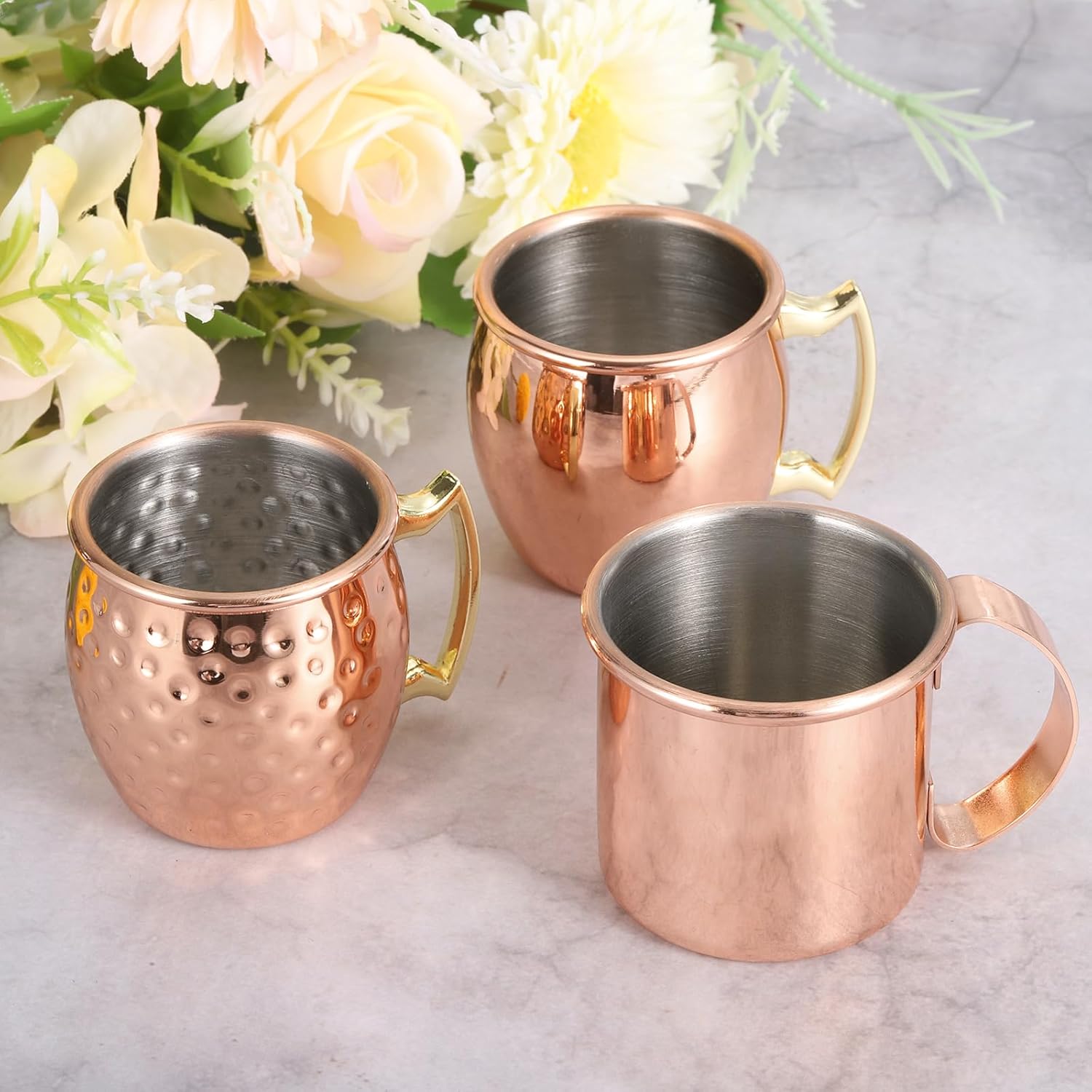 uxcell Copper Mugs 60ml/2 OZ Mini Cocktail Mugs, 4Pcs Pure Copper Plated Stainless Steel Shot Glass, Cocktail Drinking Mugs for Party Drinking and Gift, Rose Gold