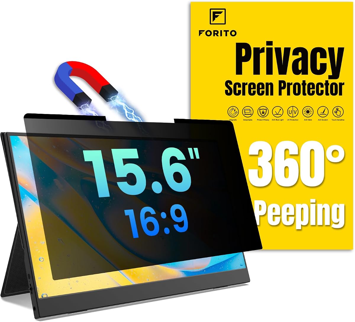 F FORITO Pantalla de privacidad magnética para computadora portátil de 15,6 pulgadas 16:9, filtro de luz azul antideslumbrante extraíble de 360°, compatible con todos los monitores portátiles de 15,6" 16:9