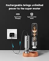 Vista 3 de FORLIM Mini Molinillo Eléctrico de Sal y Pimienta con Base de Madera, Recargable por USB, Pequeño Molinillo Automático de Sal y Pimienta