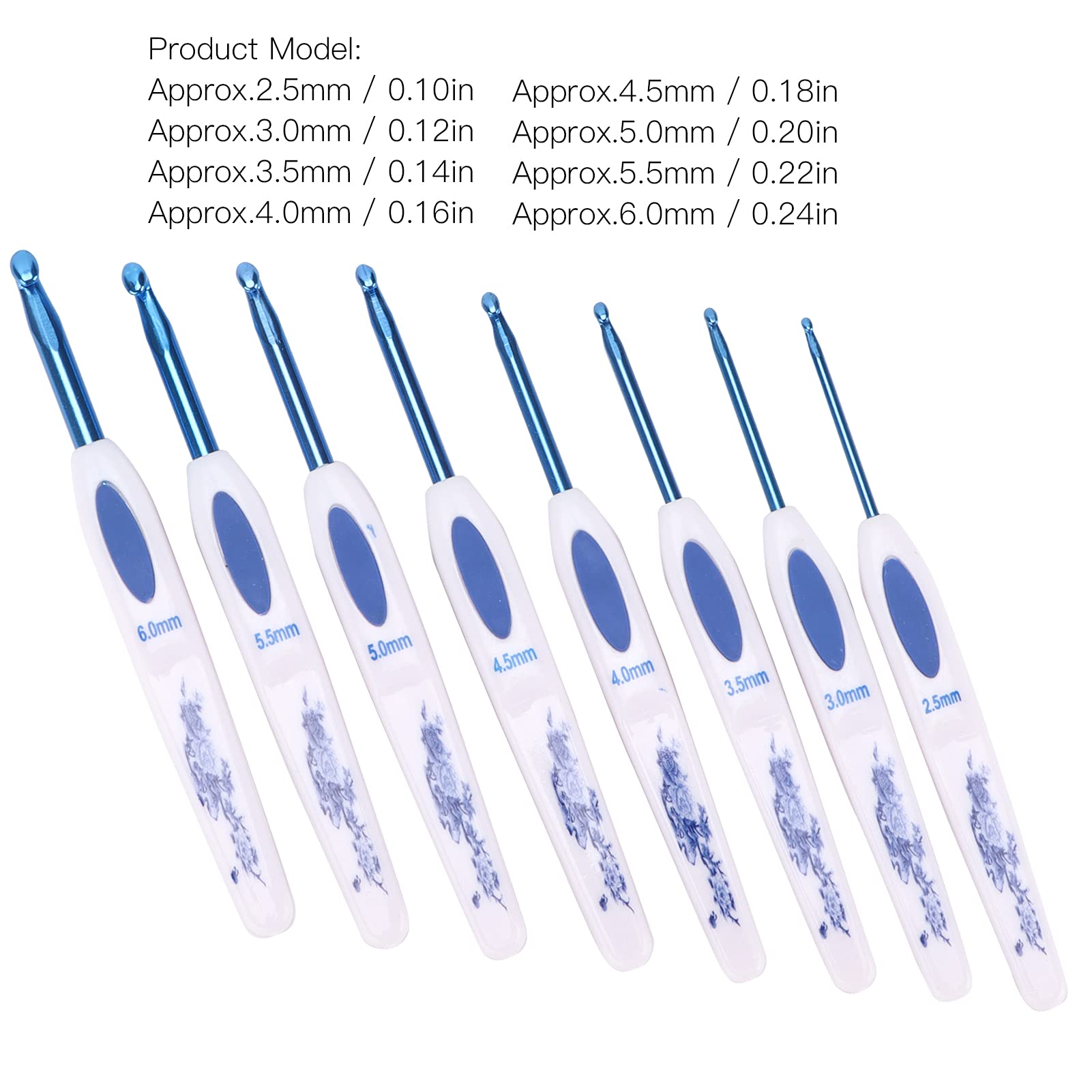 Lot De 8 Crochets Bleus Avec Poignée Ergonomique Fine Et Traitement De Polissage Aiguilles A Tricoter En Acier Inoxydable Pour Tissage 95101835