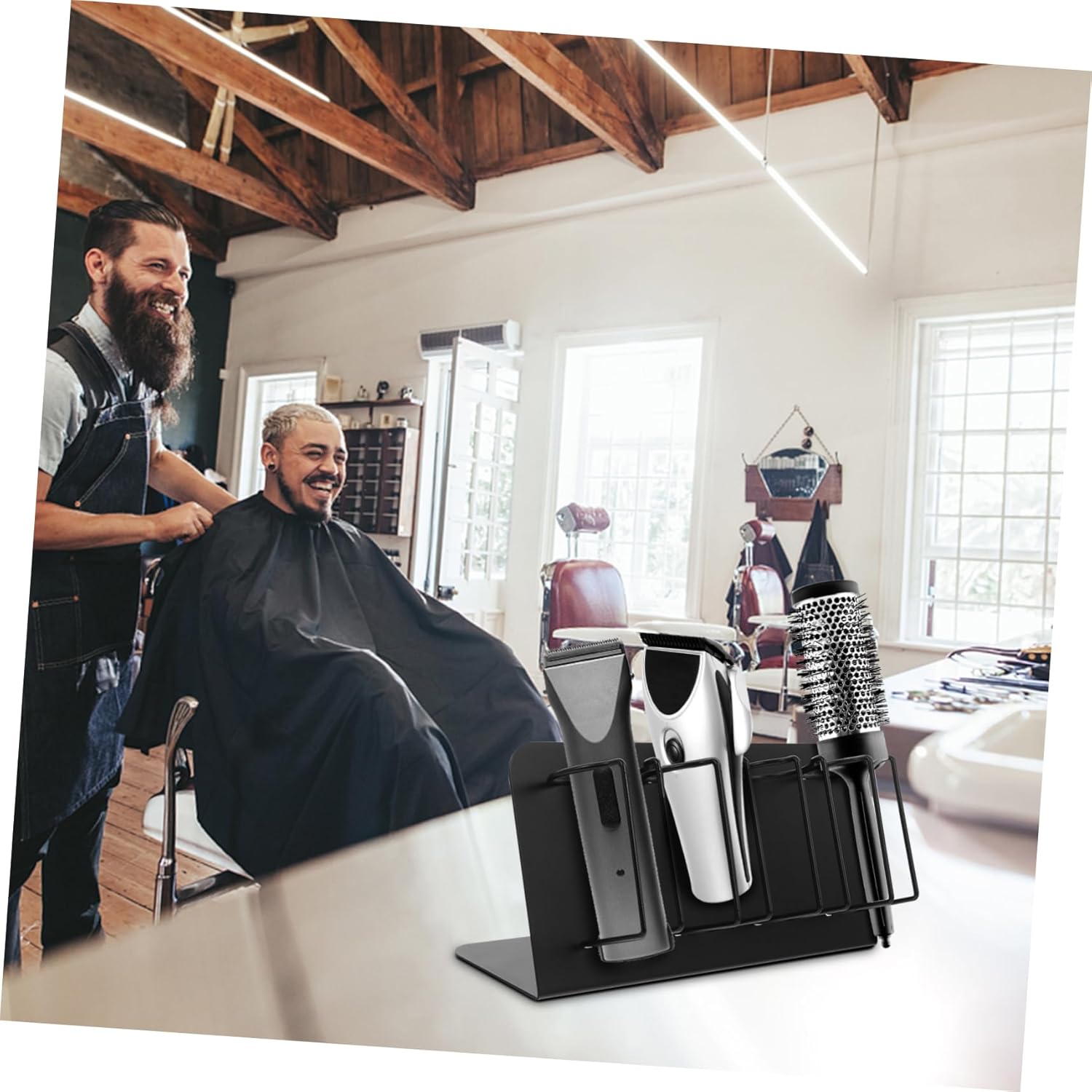 Stainless Steel Electric Clipper Holder Wall-Mounted Hair Cutter Rack for Barbershop Professional Hair Clipper Stand Space-Saving Design