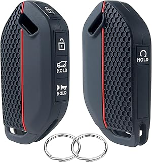 Key Fob Cover for Kia Telluride Accessories 2023 2024 2025 2026 5 Buttons Key Fob Shell Portector Smart Remote Silicone Case (Black, 2 Pcs)