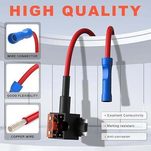 Vista 12 de Zhushan Paquete de 6 portafusibles en línea de 12 V impermeables – Portafusibles de hoja ATO/ATC de 12 AWG con cubierta – Kit de fusibles