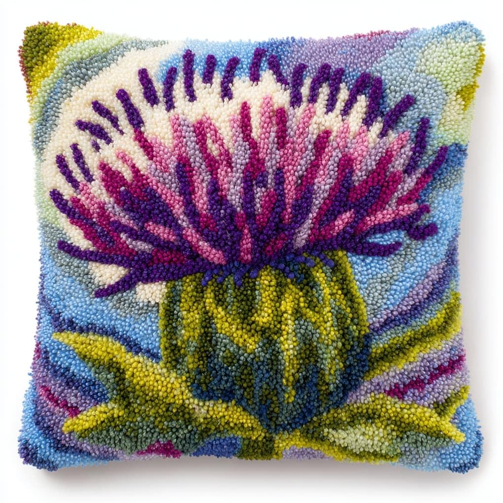 WallustrioaW Latch Hook Cushion Kits 17x17in,Beautiful Artichoke Flower