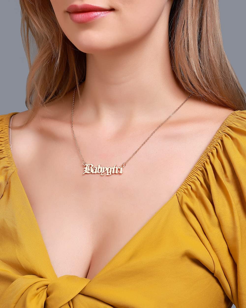 Hip Hop Bamboo Hoop Earrings for Women Stainless Steel Old English Letter Pendant Necklace 80s/90s Costume Accessory Party Jewelry Set image 3