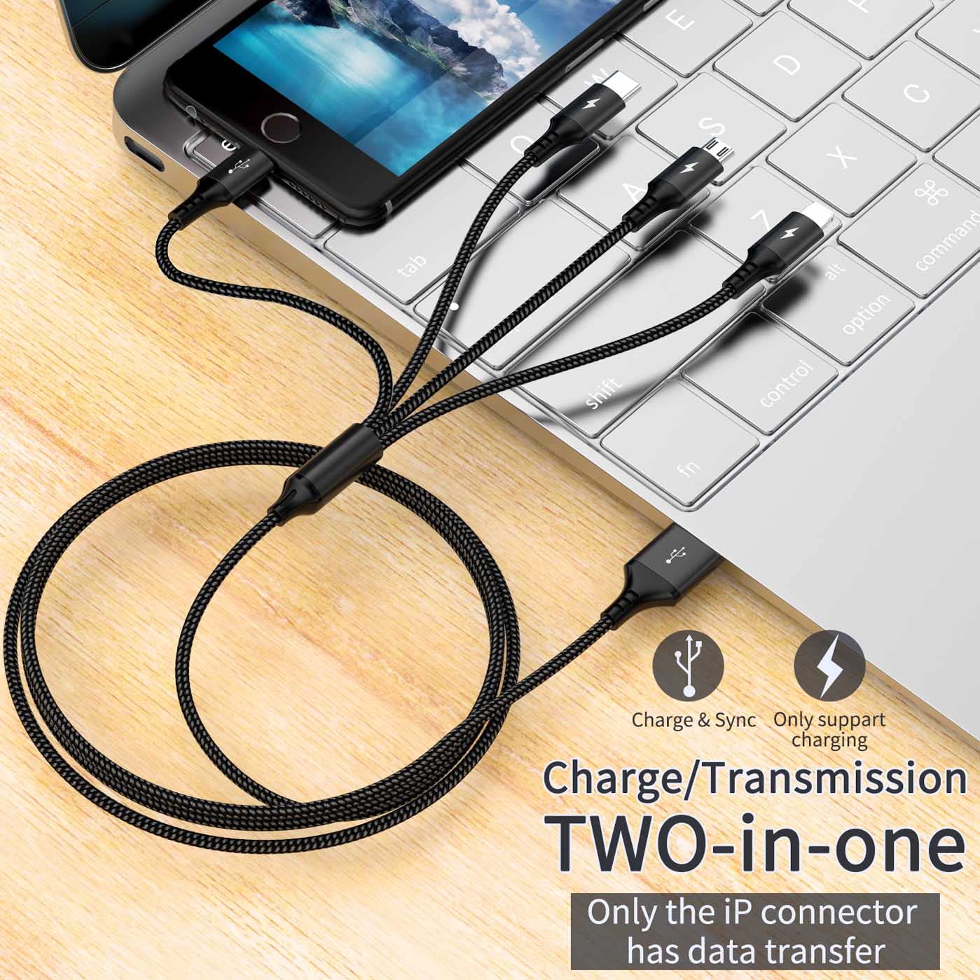 UZAHSK Multi USB Cavo di Ricarica,1.2m 4 in 1 Multiplo Cavetto ip/Micro USB/Tipe C Nylon Intrecciato Cavo di Ricarica per Phone/8/X/12/11/13/14/15/Samsung/Huawei/Xiaomi/Google Pixel/LG/Tablets.