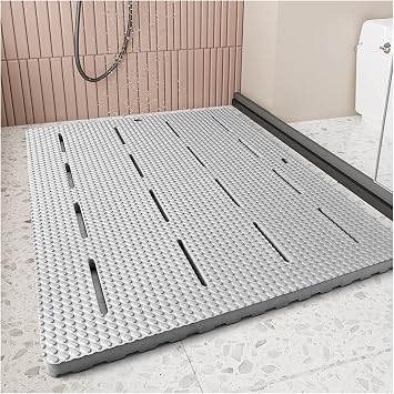 Drainage Anti-Slip Mat, Extra Large Indoor Shower Mat with Drain Hole, Waterproof Foam Lightweight Wet Area Carpet for Balcony Laundry Room, 3 ColorsGrey,60x85cm