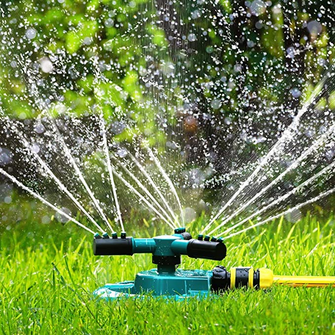Zorzel Automatic Water Sprinklers for Yard, 360 Degree 3 Arm Rotating
