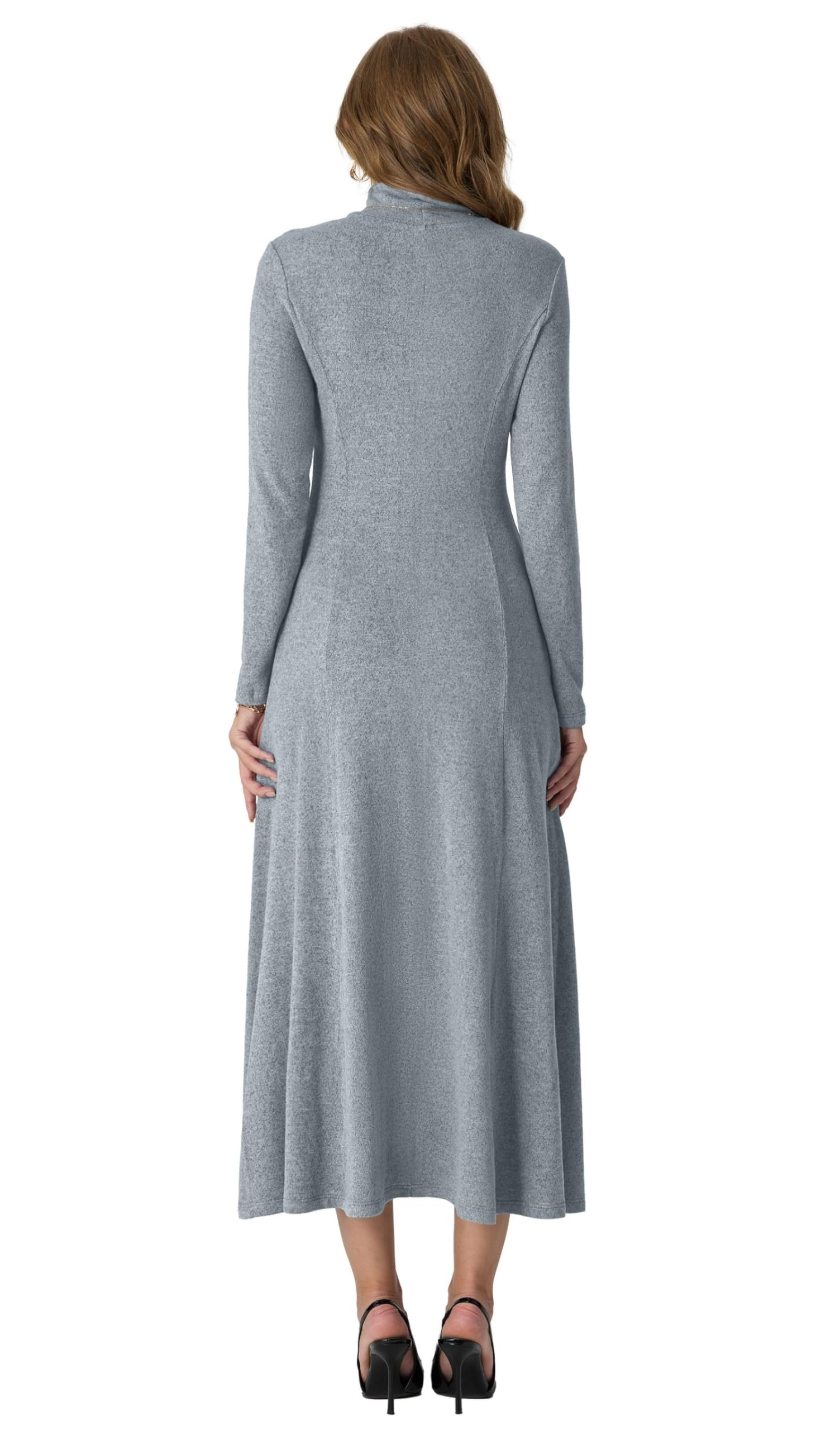 GRECERELLE Robe longue pour femme à col roulé et manches longues pour l'automne et l'hiver - Élégante et décontractée - Pour le travail, les rendez-vous galants, le salon - Robe longue extensible avec