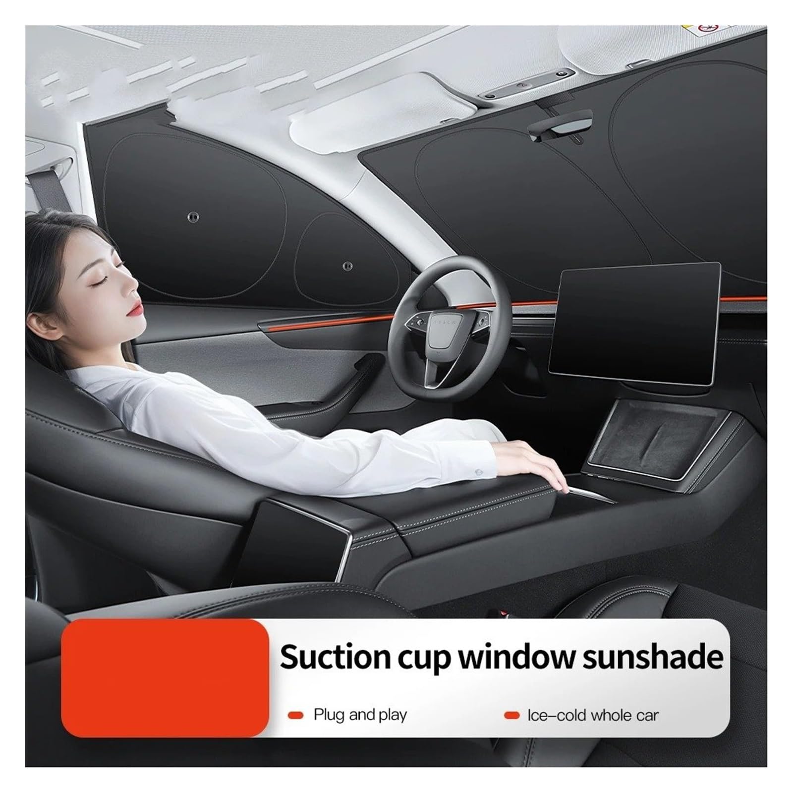 For Tesla For Model 3/Y For Highland For Juniper 2026 Car Side Window Sunshade with Suction Cups Cloth Cover Accessories(H)