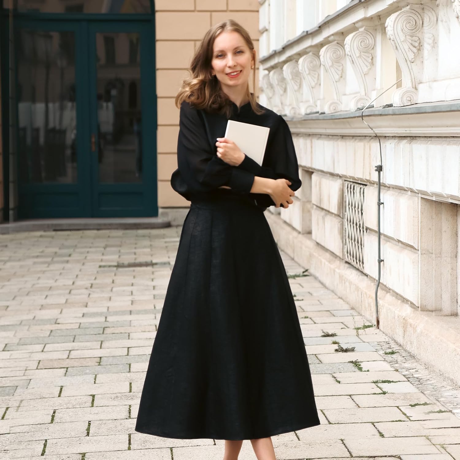 Skirts for Women Midi Length Xiang Yun Silk A Line Swing Flowy Drawstring High Waist Causal Long Skirt Dress