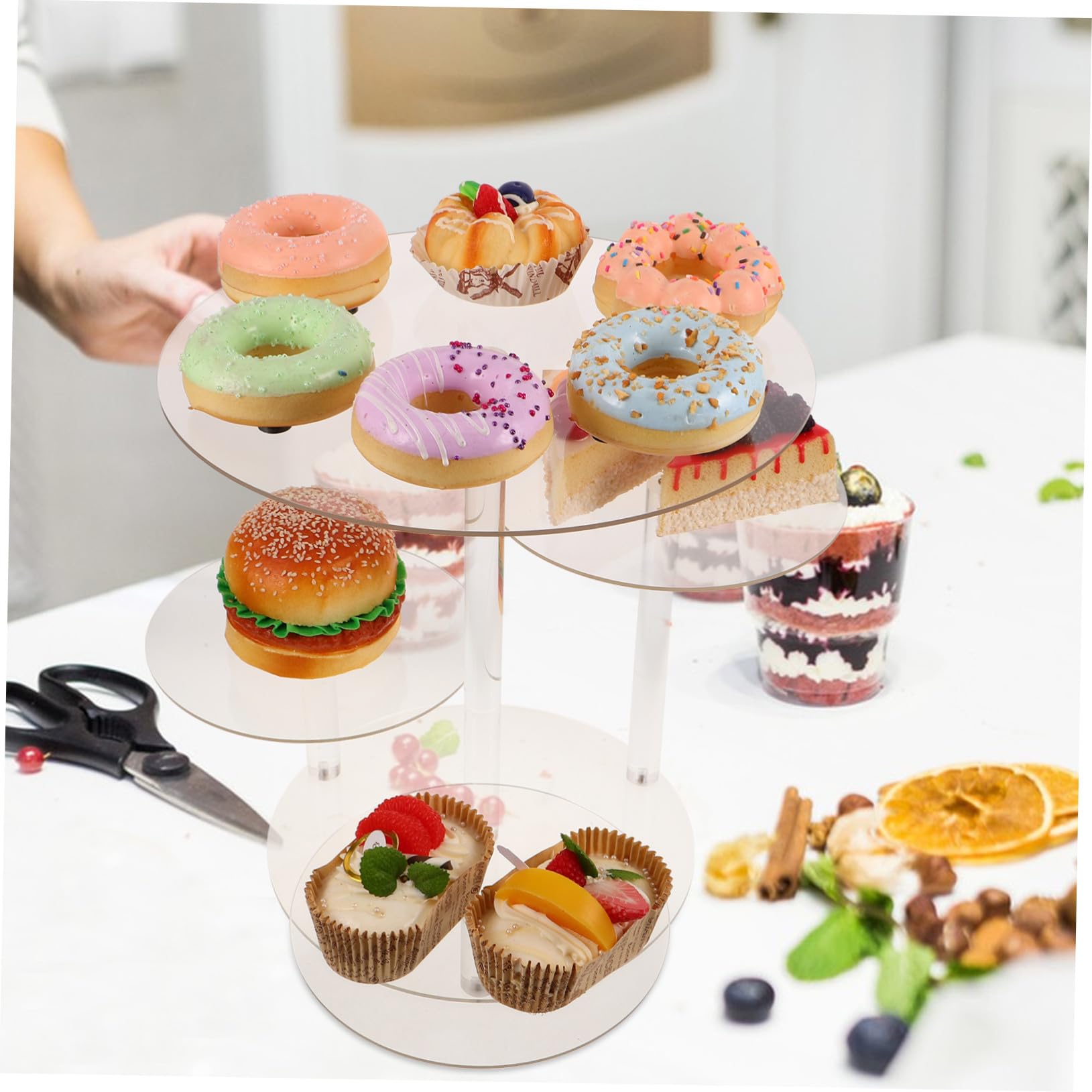 Cabilock 4nivel Soporte para Tartas de Varios Redondo Transparente para Pasteles y Cupcakes Bandejas para Servir Mesa de Postres Expositor Acrílico para Fiestas de Té y Bodas