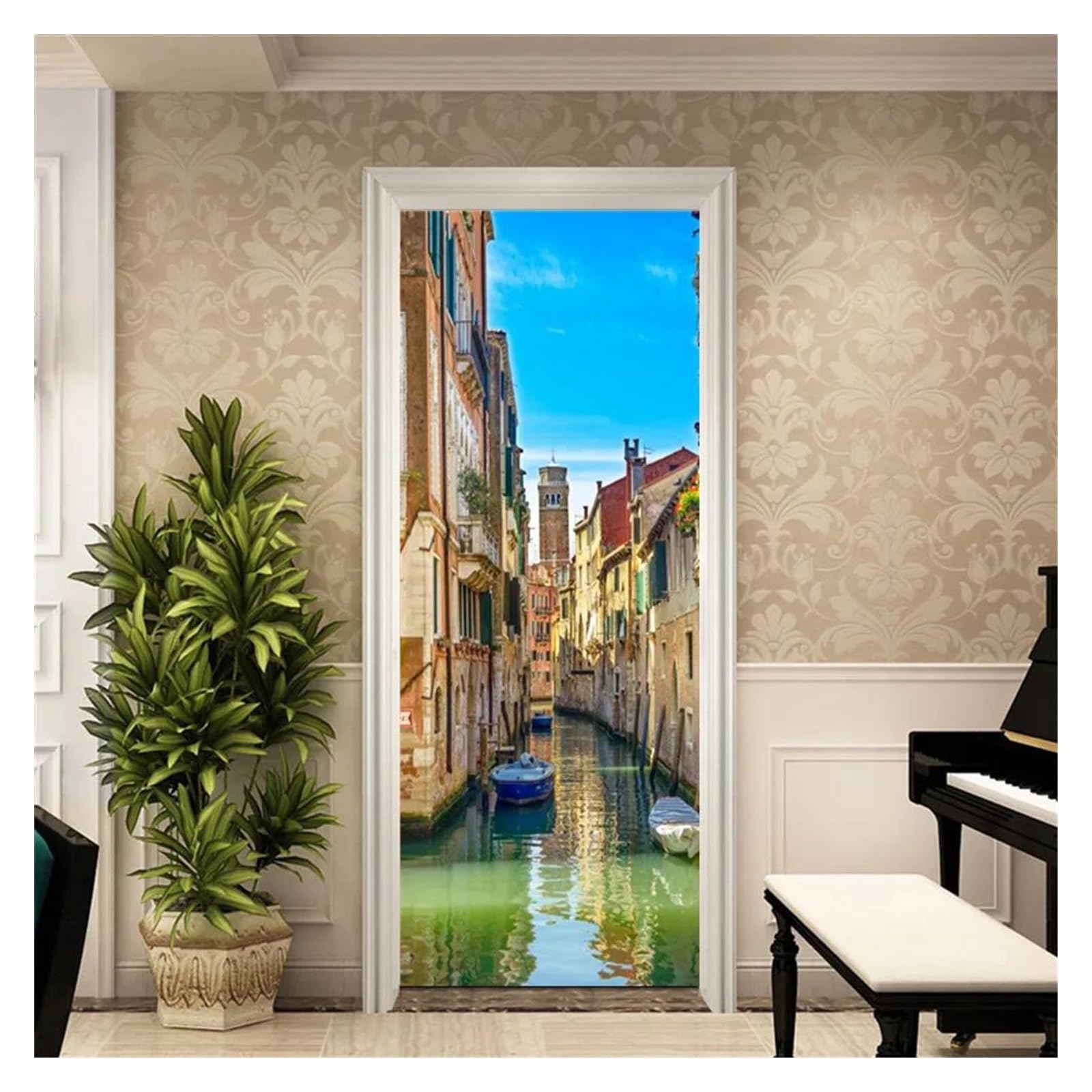 Papier peint auto-adhésif de porte 3D amovible 95x215cm, sticker mural intérieur étanche