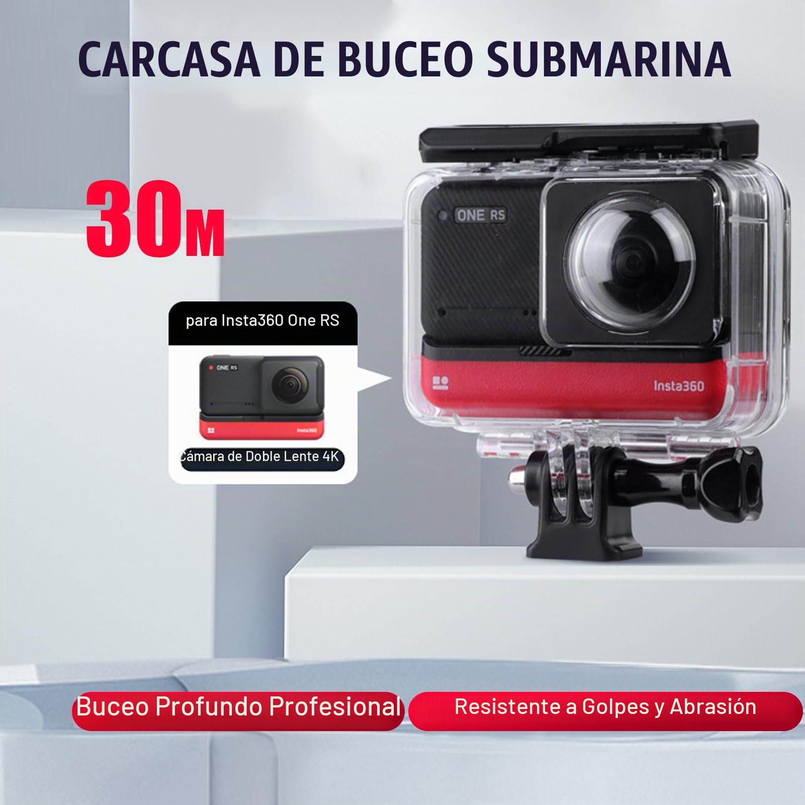 Funda de Buceo para Insta360 One RS, Carcasa Protectora Impermeable, Resistente Al Agua hasta 30 M de Profundidad, para Buceo, Surf, Esnórquel