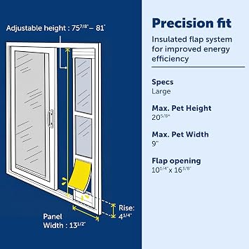 PetSafe Extreme Weather Sliding Glass Pet Door - Easy to Install, Perfect for Rental Homes and Apartments - Adjustable Height 75 7/8 to 80 11/16 - Insert for Patio Sliding Glass Doors, Large Size