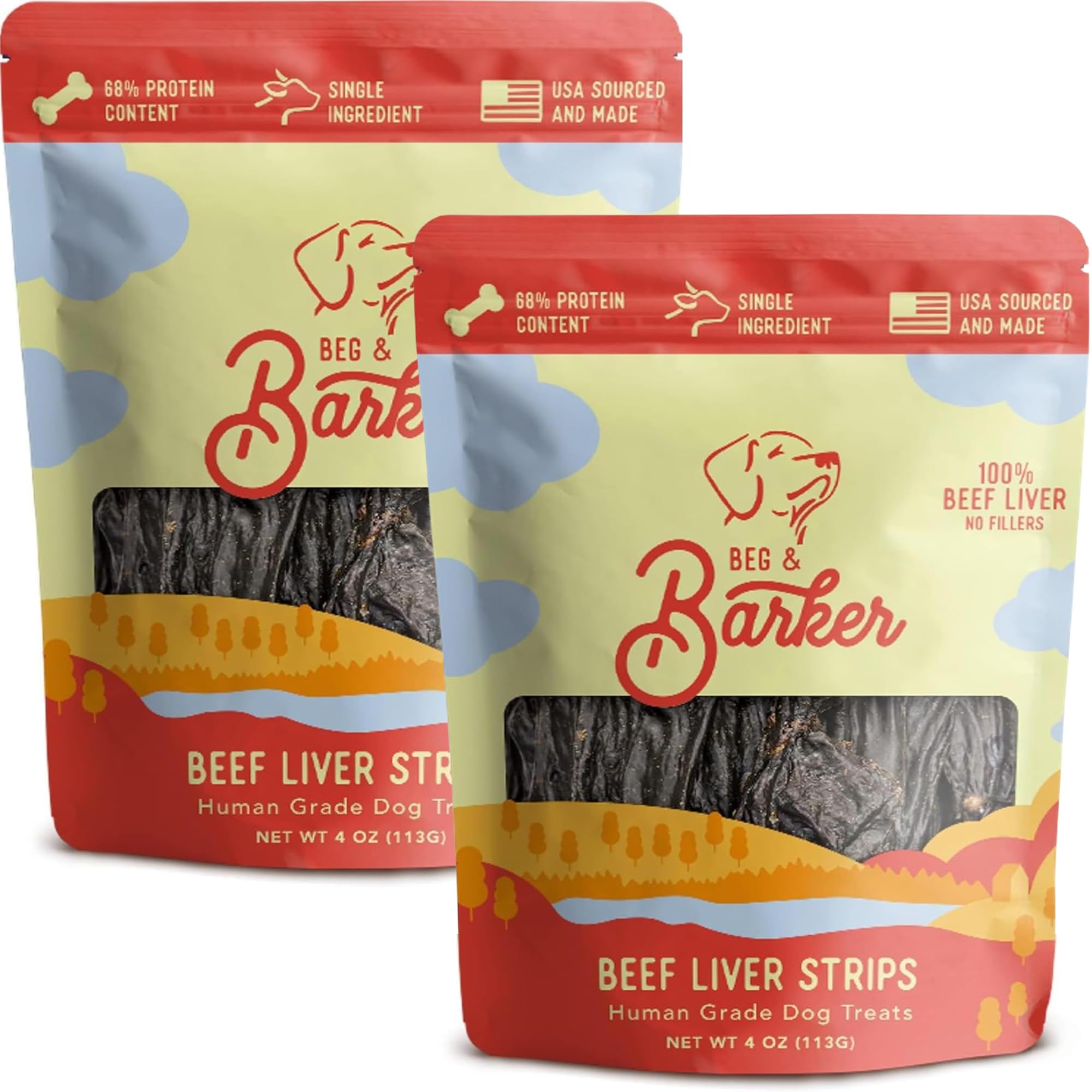 Beg &amp; Barker Beef Liver Jerky, Dog Treats, Grain Free (4oz, 2-Pack)
