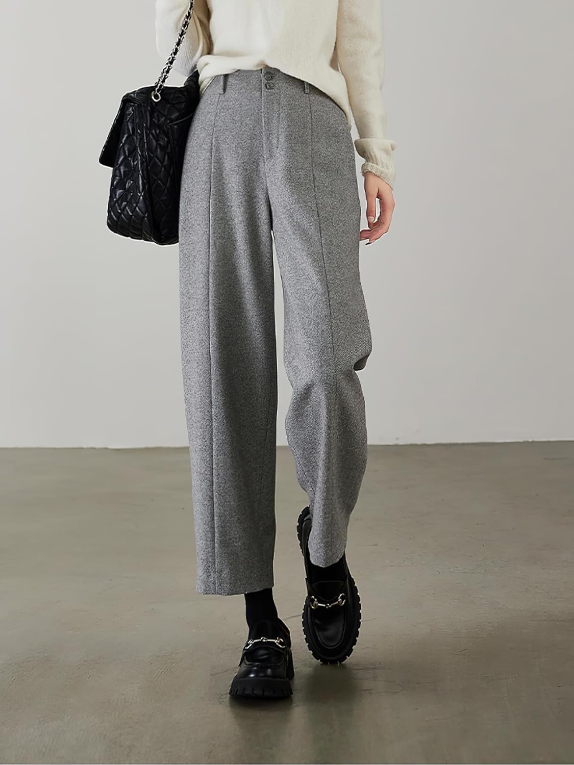 chouyatou Womens Fall Winter Wool Pants Elastic Waist Dressy Work Business Casual Slacks Cropped Trouser - Image 5