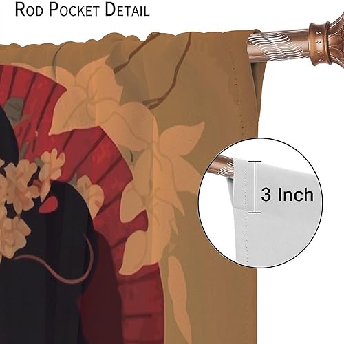 Miniatura 6 de Cortina opaca japonesa de Geisha para niña, estilo tradicional con diseño de flor de cerezo, cortinas reductoras de ruido, bolsillo para barra, sala