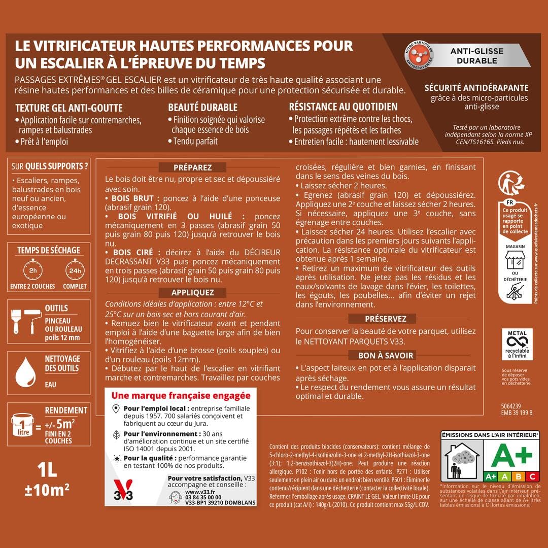 V33 Vetrificatore parquet passaggi estremi® Gel scale, Incolore Lucido, 0,75L