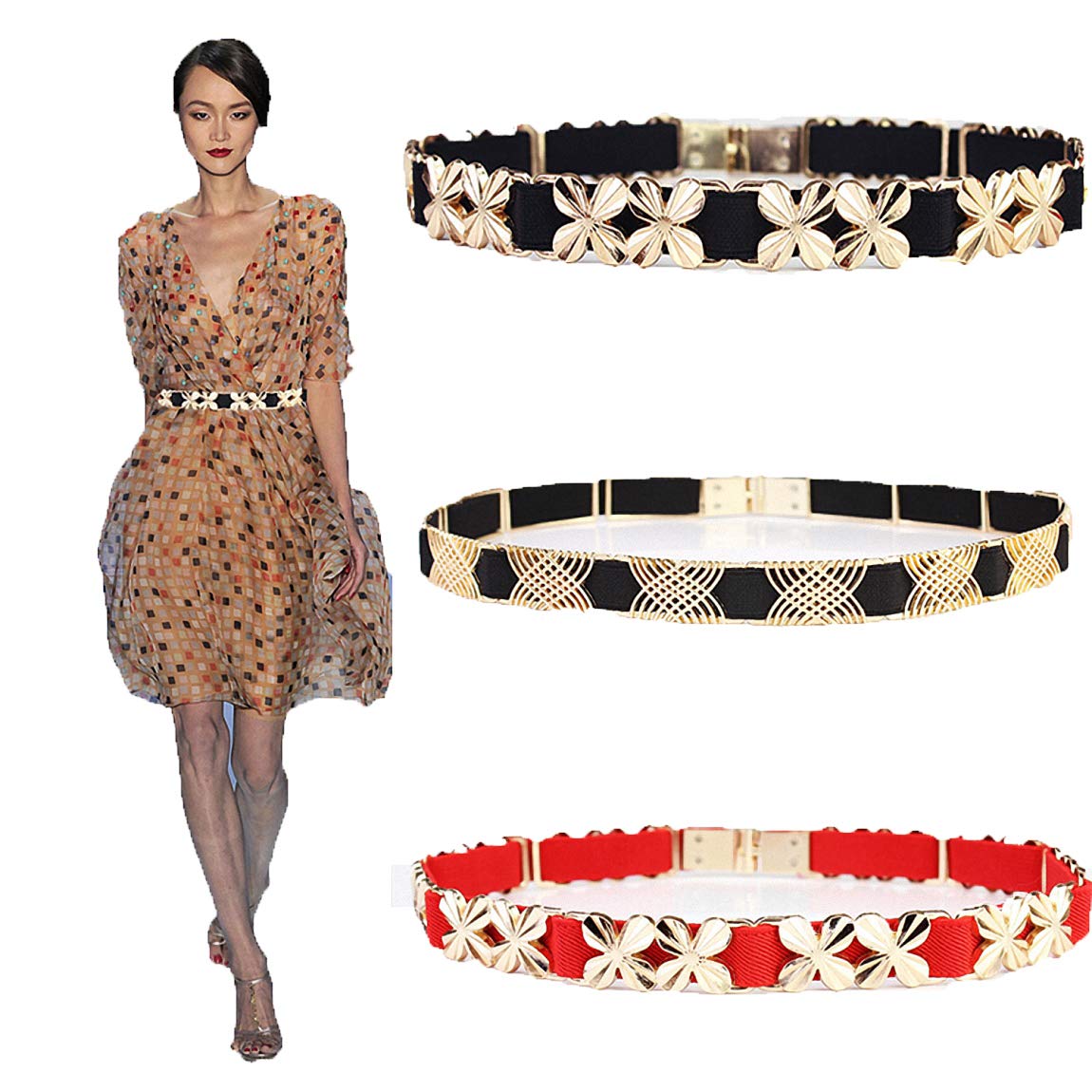 Womens Vintage Wide Elastic Waist Belt Stretch Retro Cinch Dresses Belts for Ladies