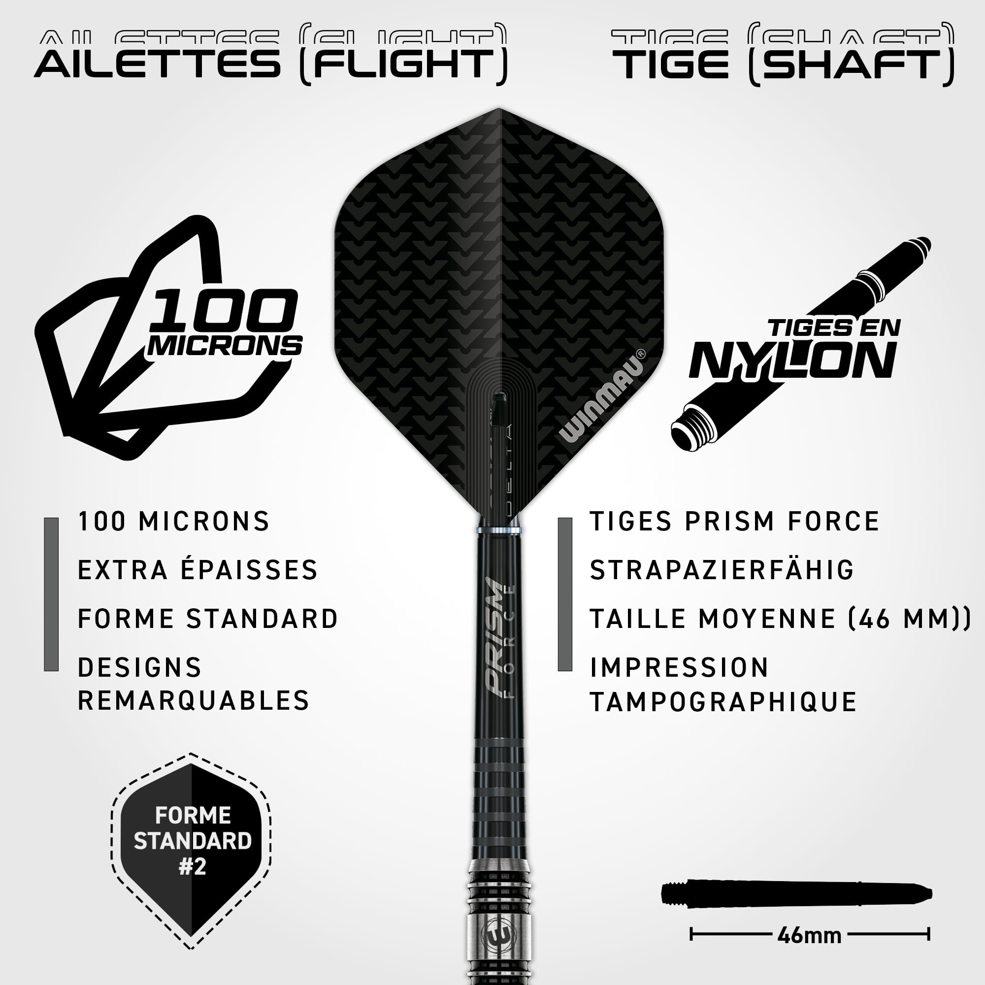 Winmau Jeu de fléchettes en tungstène avec ailettes et tiges