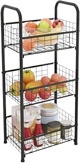3-Tier Mobile Metal Wire Shelving Storage Rack, Utility Storage Cart, Industrial Matte Black Organizer For Bathroom Kitchen Office Pantry Closet