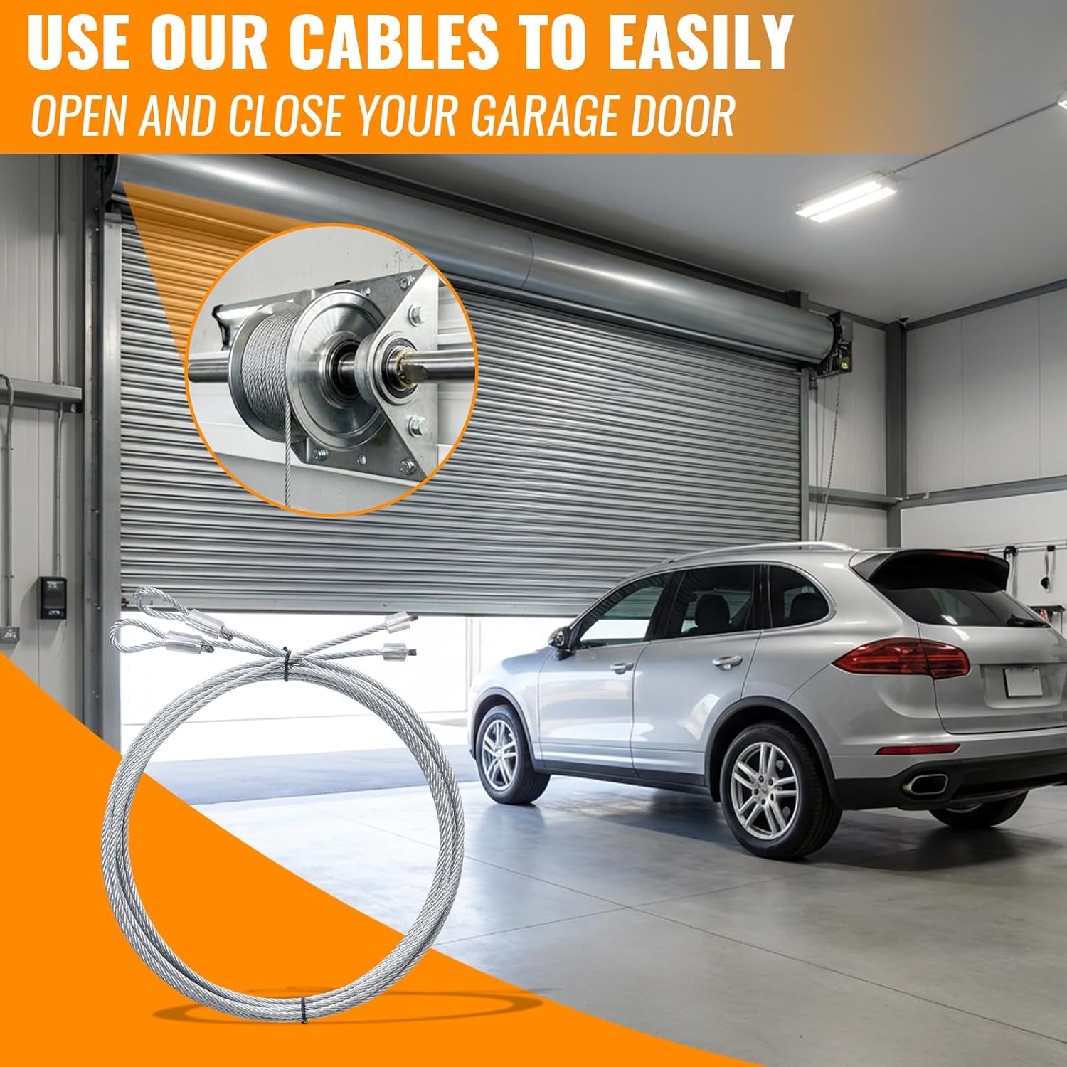 2PCS Garage Door Cables for 7 ft Door – 8.5 Ft Heavy Duty Wire Replacement for Torsion Spring Systems, Rust Resistant Garage Door Repair Kit