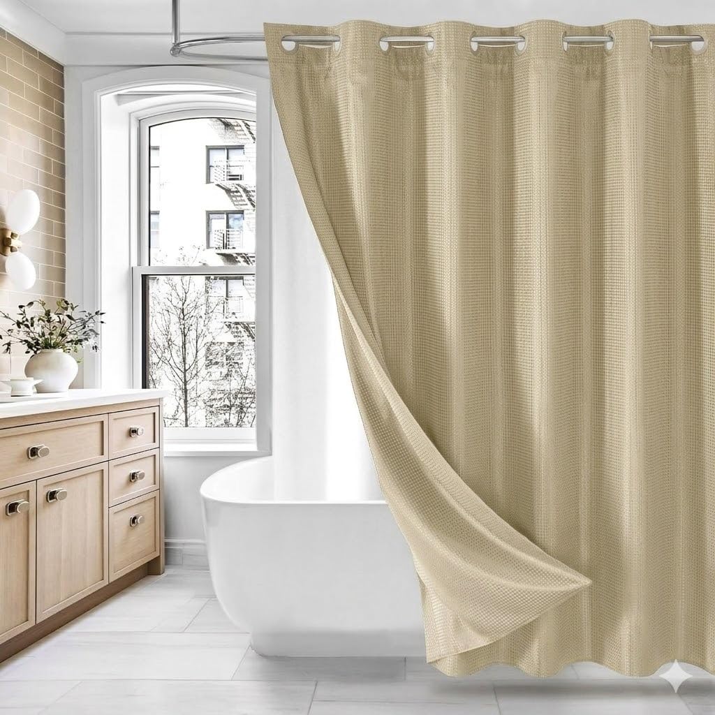 HOMETHREADS Embrace Luxury with Our 6-Feet Long Premium Polyester Shower Curtain with 12 Hooks for a Lavish Bathroom Ambiance | Stylish, Splendid, and Perfectly Sized (Grey_Leaf, 180x200cm) — Amazon image 21