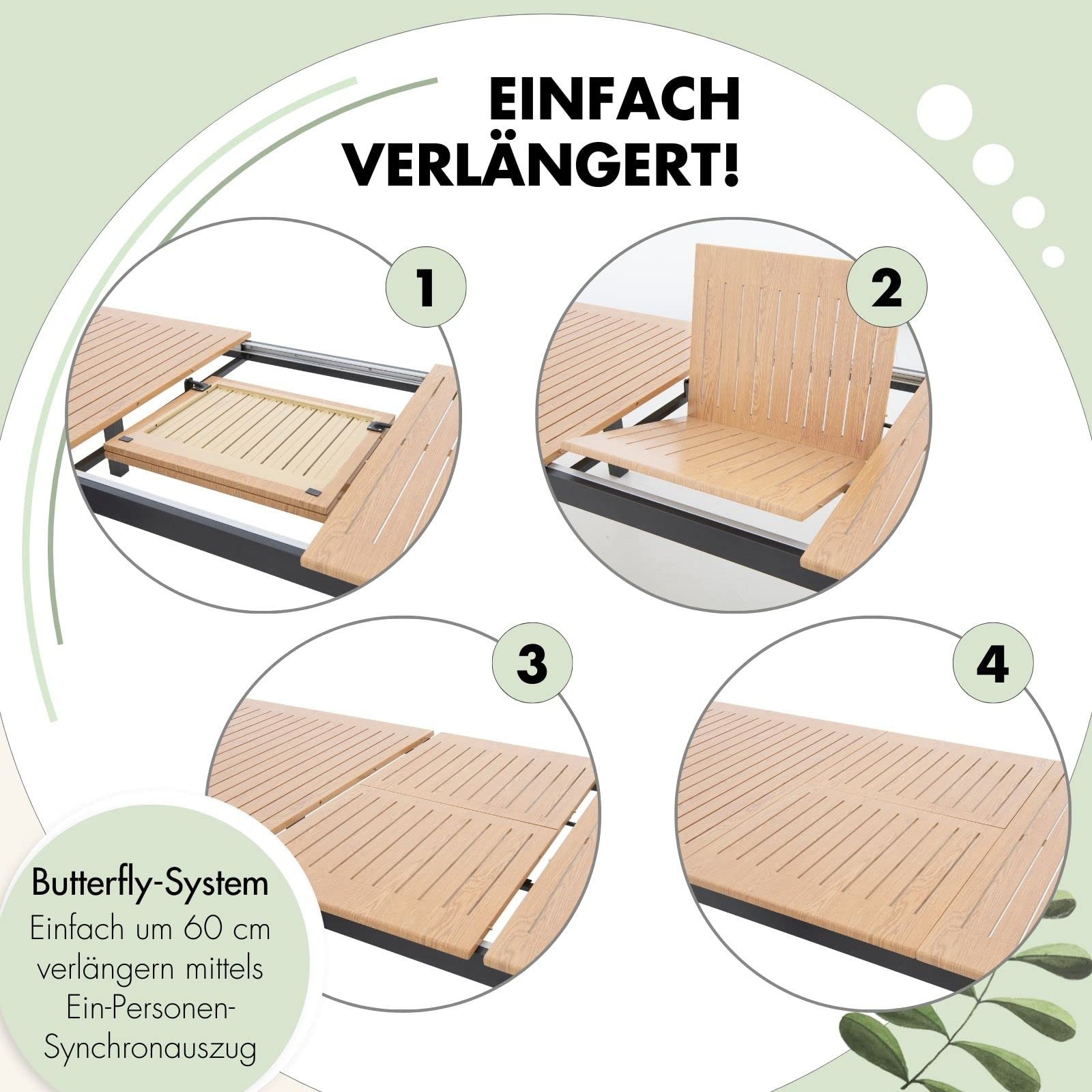Doppler Ausziehtisch Expert Holzoptik Anthrazit 150/210x90 I Gartentisch ausziehbar I Gartenmöbel Aluminium I Terassenmöbel außen I Outdoortisch für Terrasse & Balkon I Wetterfest & robust