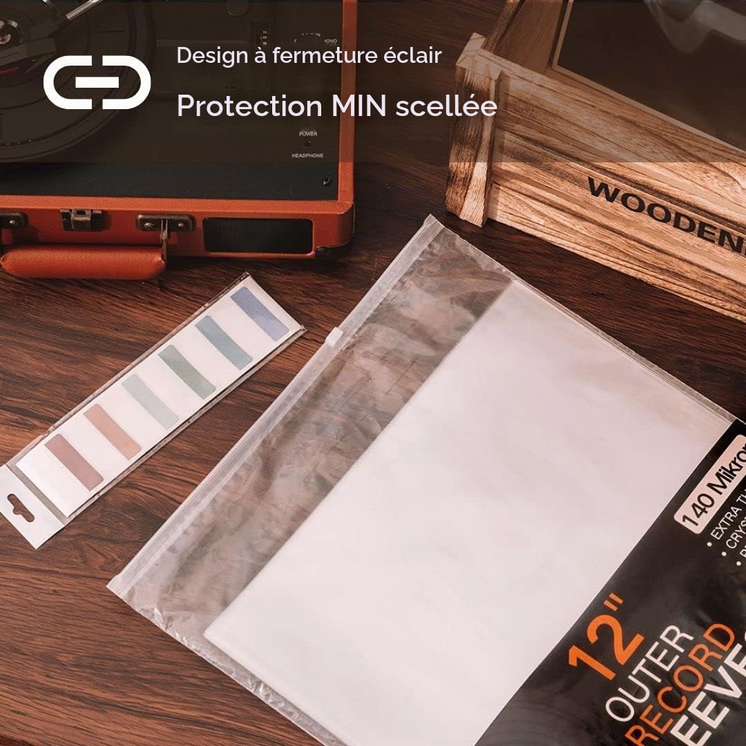 HanCheng 50x12 Pochette Vinyle 33 Tours|Extra Epaisses 140 Microns|avec Notes Autocollantes| Polypropylène Plastique Pochette Transparente|pour LPS Gatefold Simple et Double