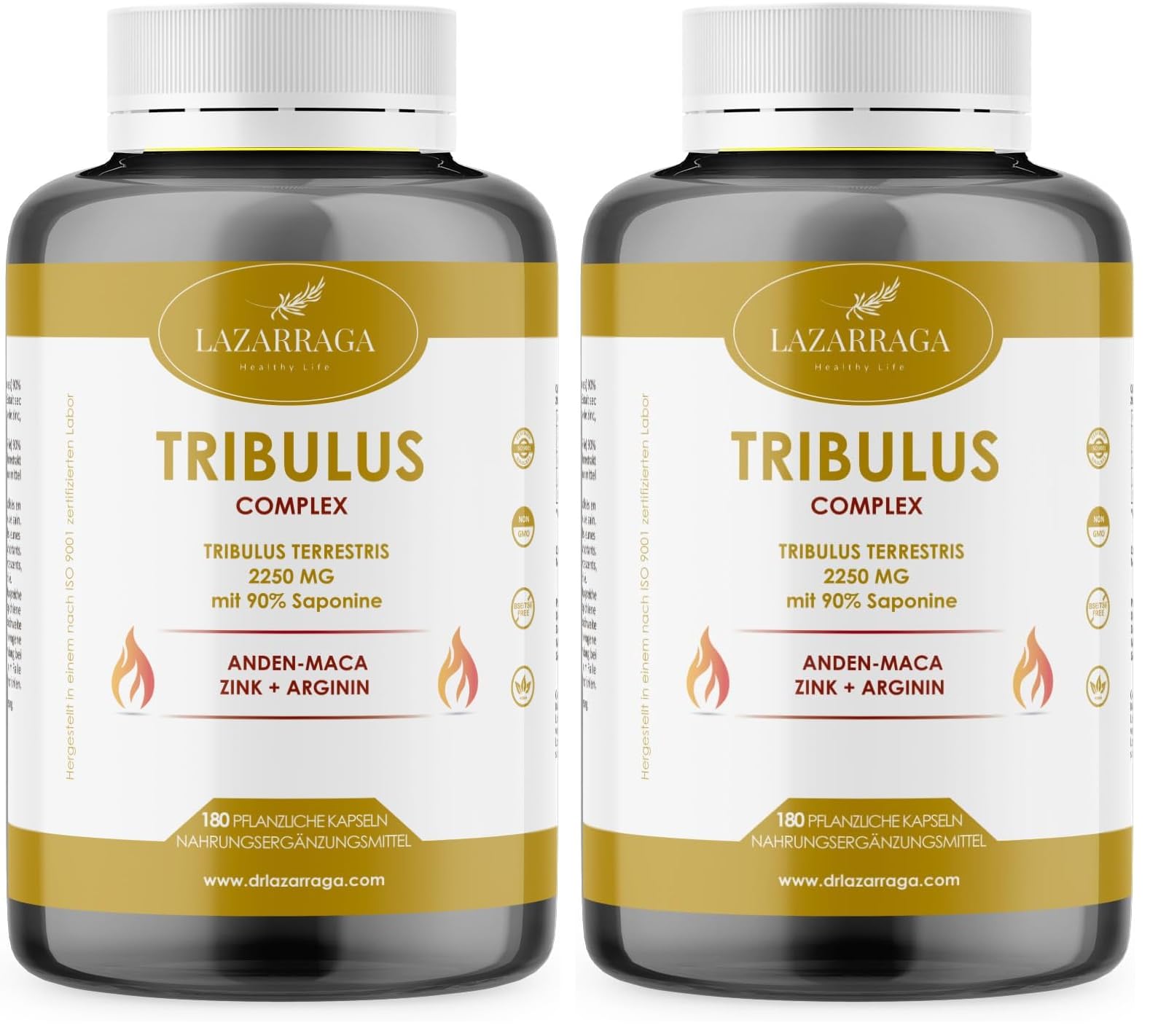 LAZARRAGA - Tribulus Terrestris 2250mg + Maca Peruanisch + Arginin + Zink | 180 Capsules, Vitamine Für Männer | Maca Kapsel - 180 Vegan Capsules (Packung mit 2)
