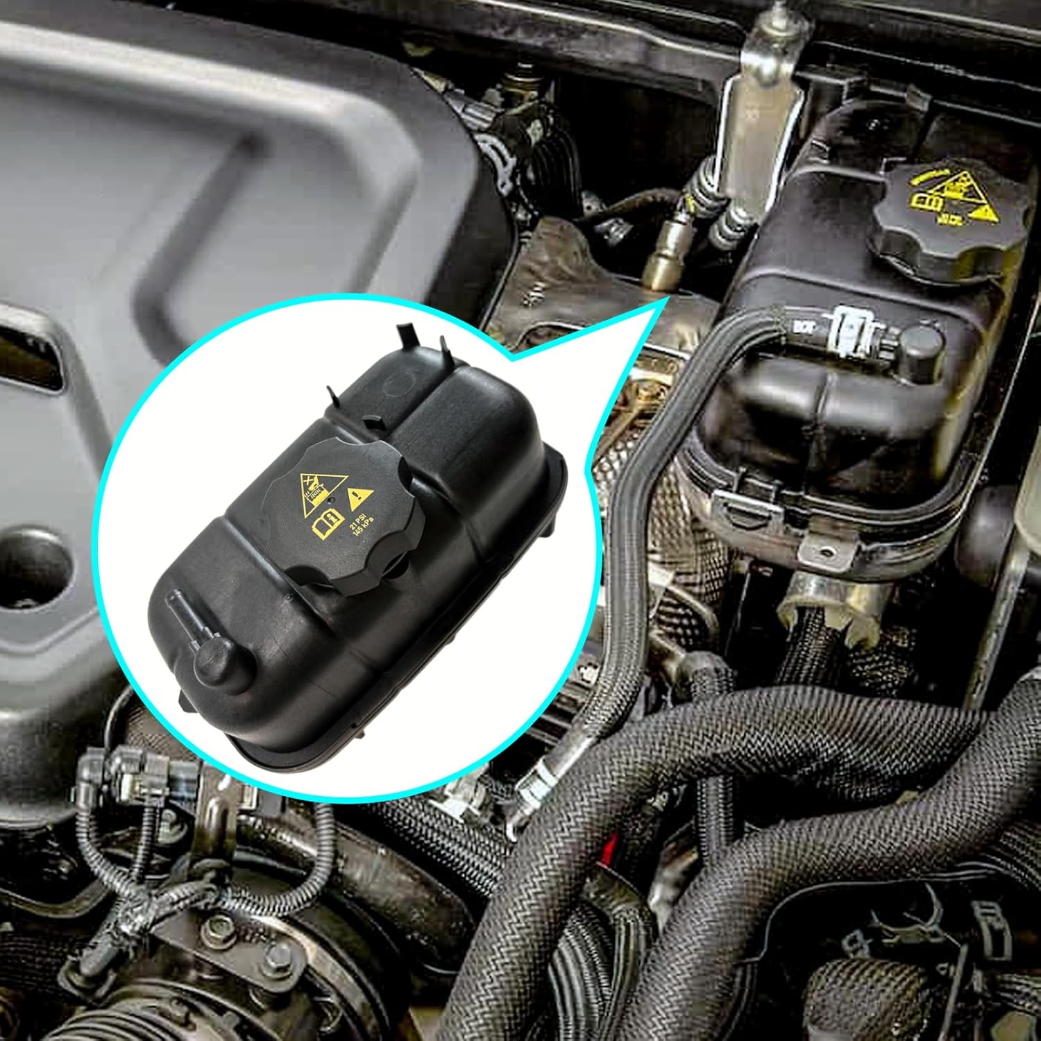 68364312AC Engine Coolant Reservoir Tank with Cap, Compatible with 2018 2019 2020 2021 2022 2023 2024 2025 Jeep Wrangler JL L4 2.0L, Overflow Tank Replaces# 68364312AA, 68364312AB, 68388115AB