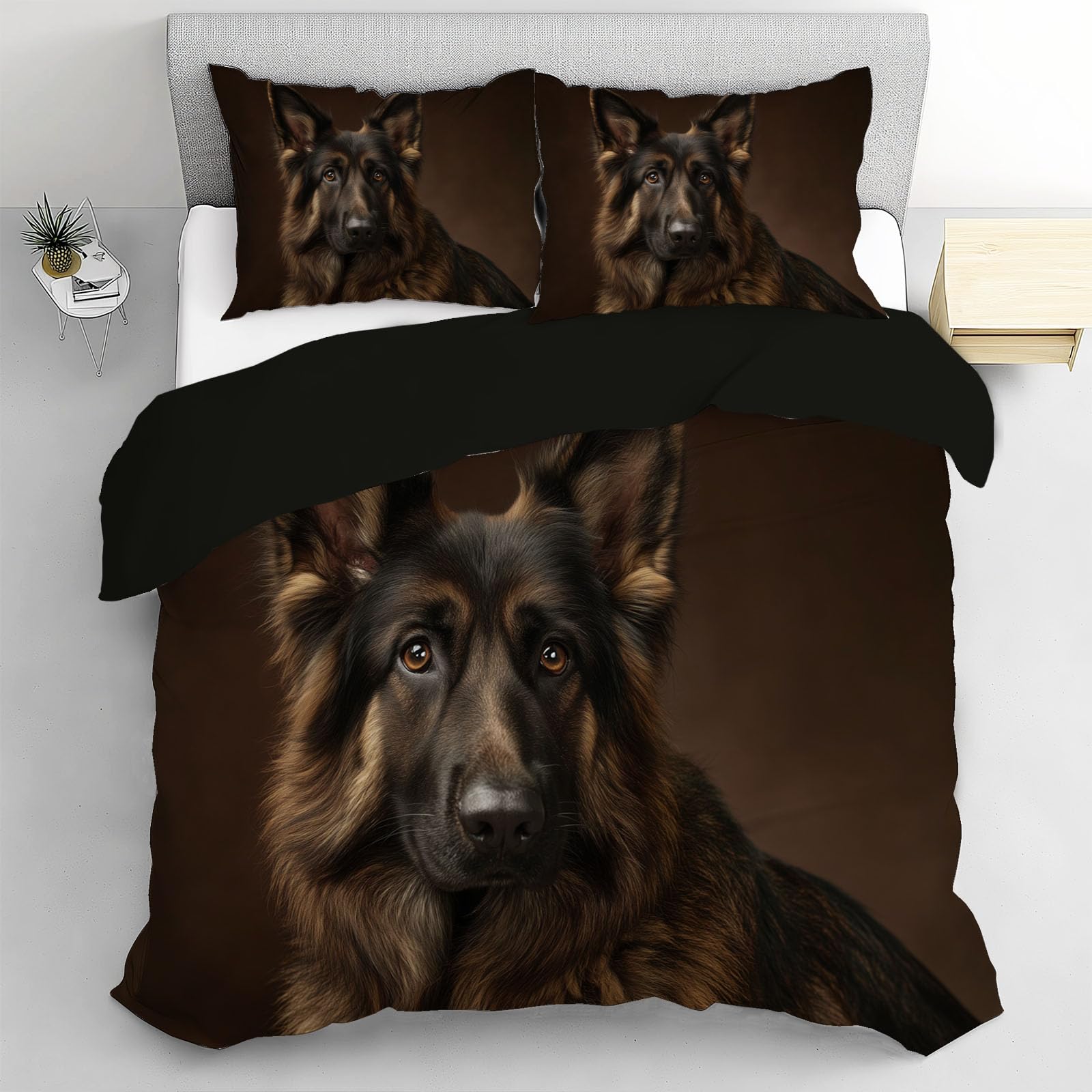 Housse de couette 220x240cm brun avec motif de chien de berger pour lit double