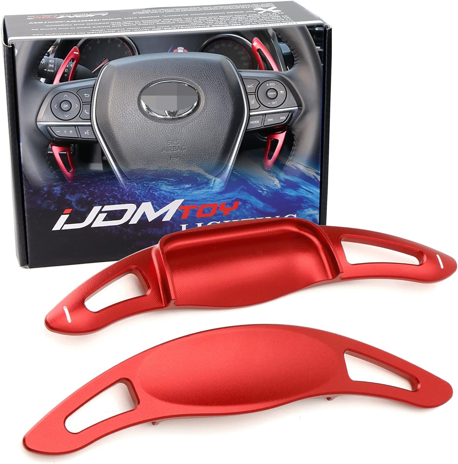 iJDMTOY Red CNC Billet Aluminum Steering Wheel Larger Paddle Shifter