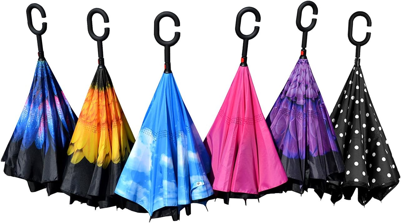 Topsy Turvy Inverted Umbrella, Windproof, UV Protection, Drip-Free Inverted Design, Hands-Free Option, Comfort-Grip C-Shaped Handle and Exclusive Patterns, Almond Blossoms (2937) : Everything Else