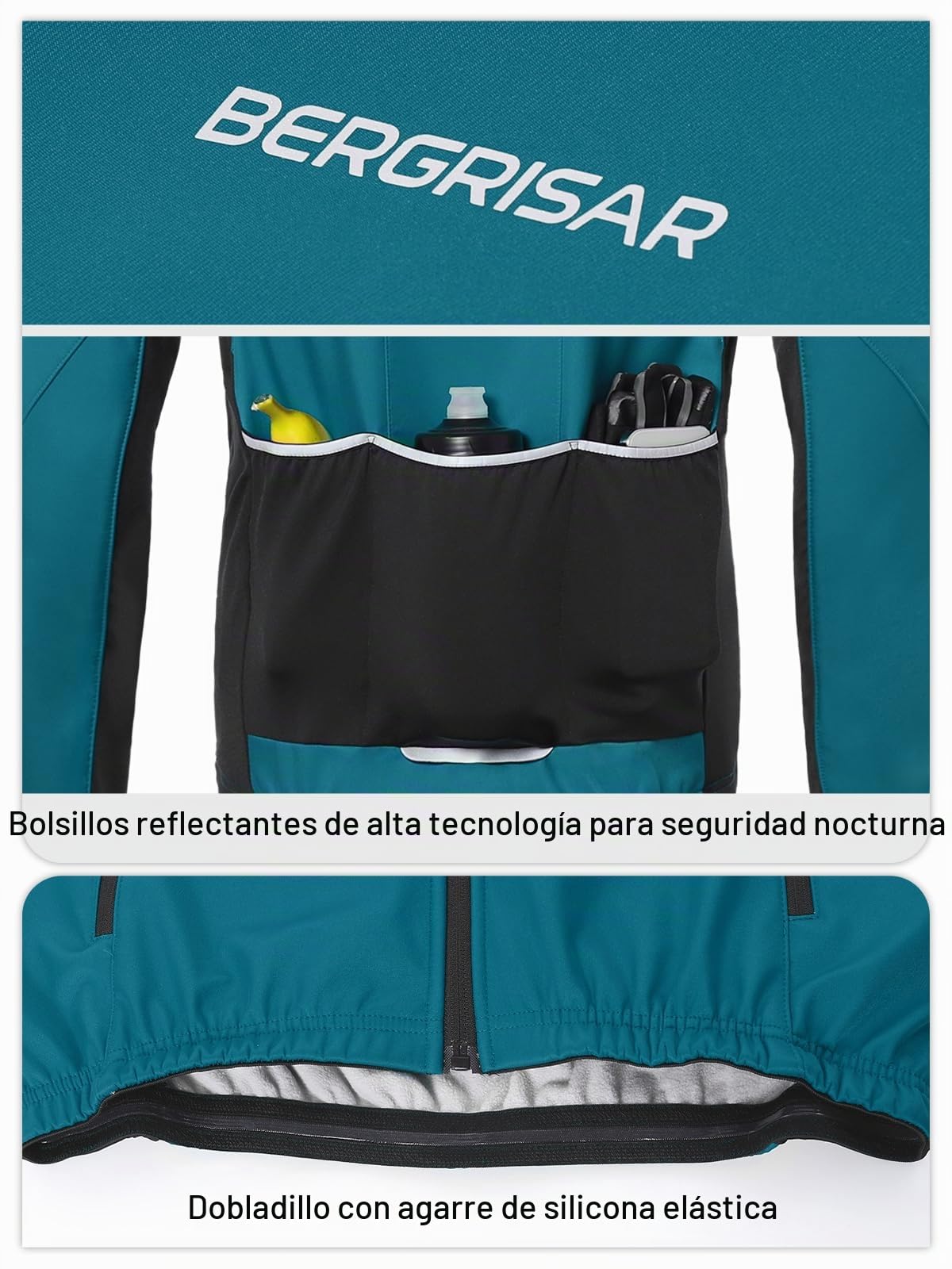 BERGRISAR Chaqueta Ciclismo Hombre Invierno Polar Termica Impermeable Cortavientos de MTB Bicicleta con 6 Bolsillos