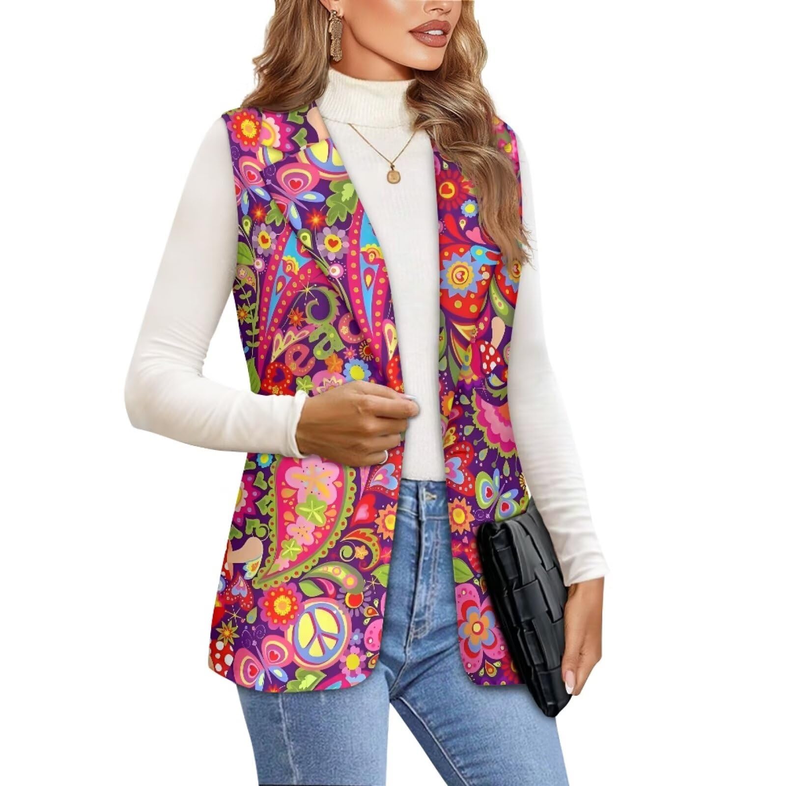 Womens Sleeveless Vest Casual Trendy 2025 One Button Open Front Blazer Suit Available in S-5XL Size