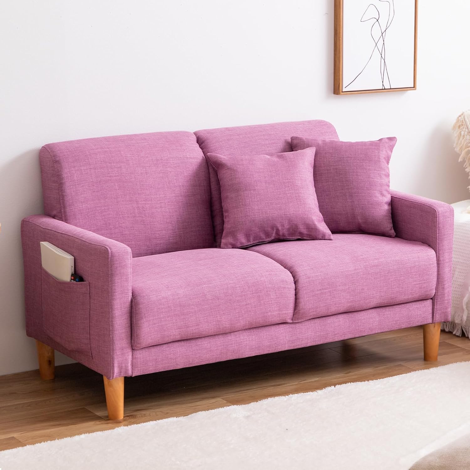 LOWYA ピンクファブリックソファ 2人掛け ソファ コンパクトソファ 2