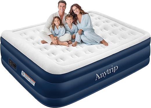 Queen Self Inflating Air Mattress with Built-in Pump,18.5" High Raised Blow Up Mattress,Portable Inflatable Air Bed with Storage Bag for Home,Camping & Guests