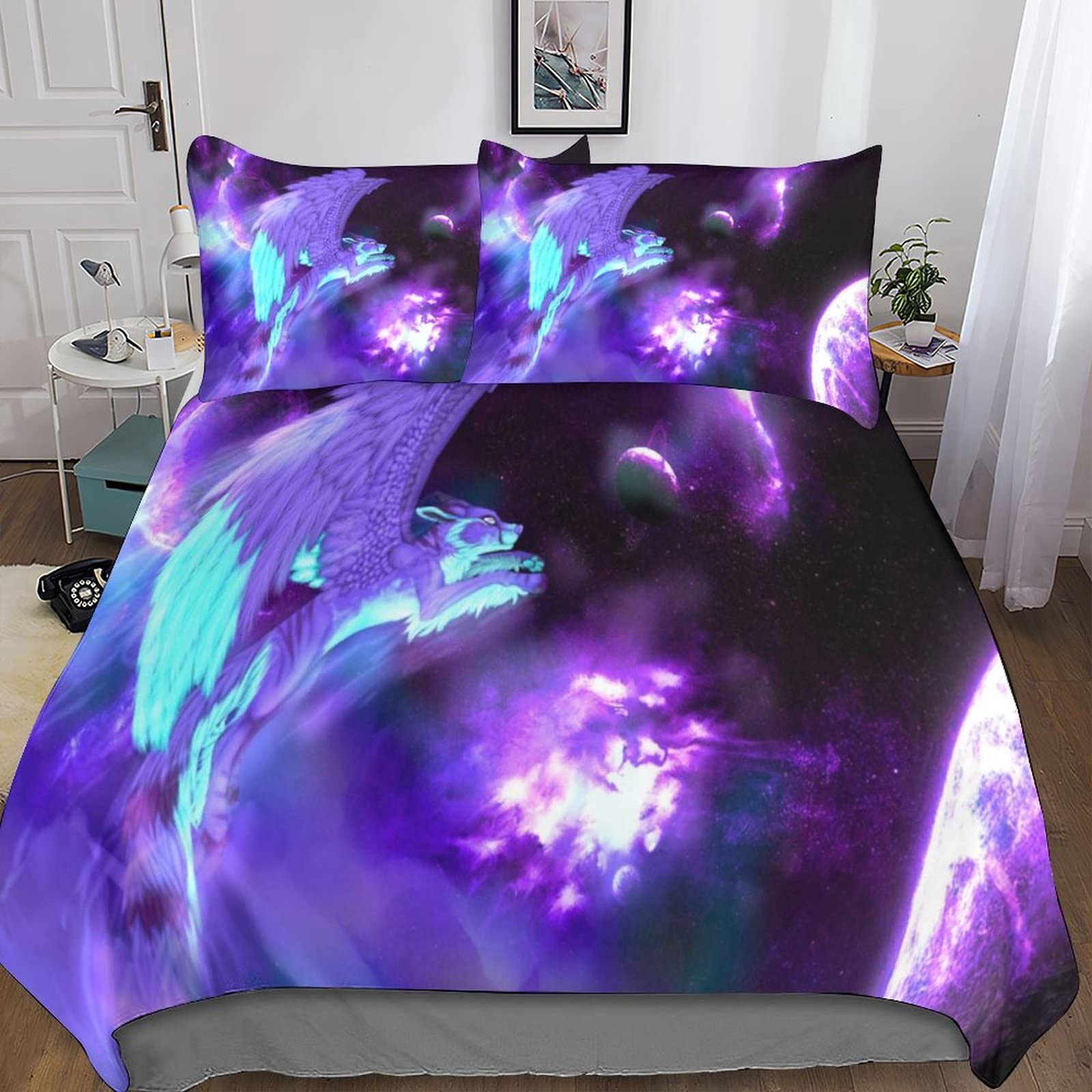 Ensemble de couette loup imprimé 3D haute définition en microfine premium de 200x200 cm