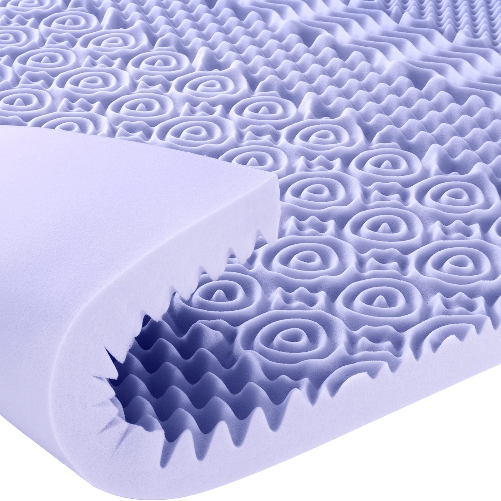 Photo 1 of UniPon 3 Inch Egg Crate Memory Foam Mattress Topper, Lavender Infused Mattress Topper, 7 Zones Memory Foam Bed Topper, CertiPUR-US Certified (Queen) Queen Lavender Memory Foam 3 inch