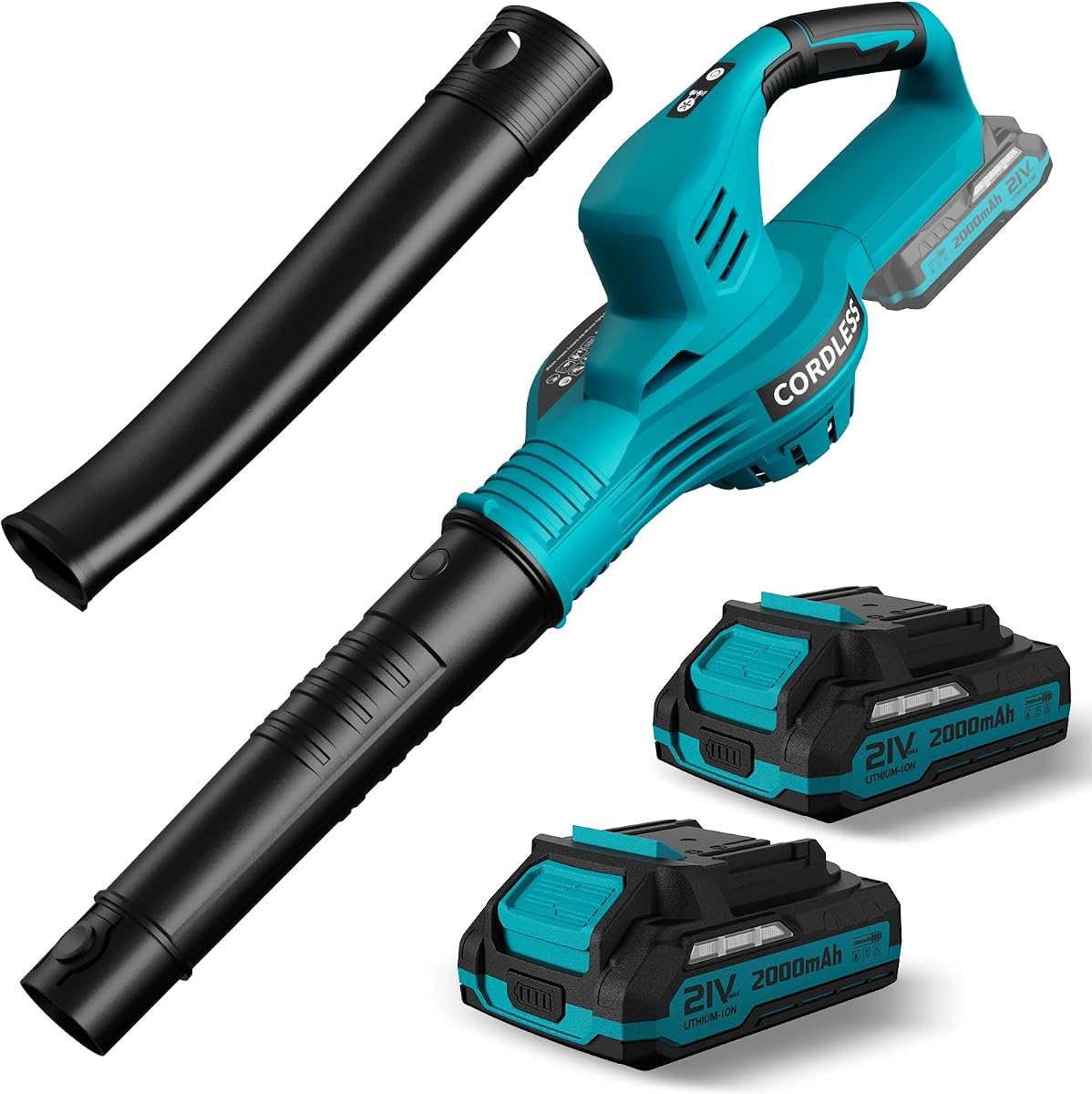 Leaf Blower Cordless 21V Electric with 2 Batteries and Charger Lightweight | 2 Speed Modes & 2.0Ah Powerful Battery Powered Rechargeable Leaf Blowers with Handheld for Lawn Care Yard and Patio Blue